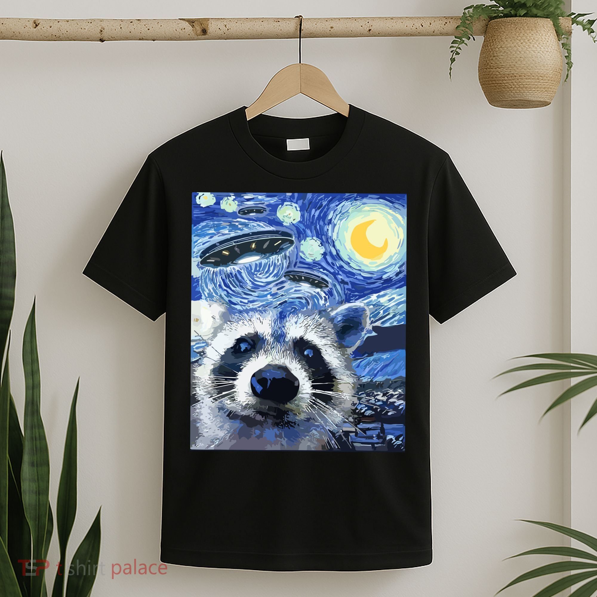 Alien Ufo Starry Night Racoon T-Shirt