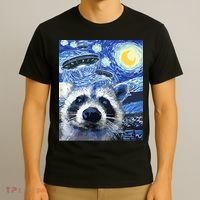 Alien Ufo Starry Night Racoon T-Shirt thumb 3