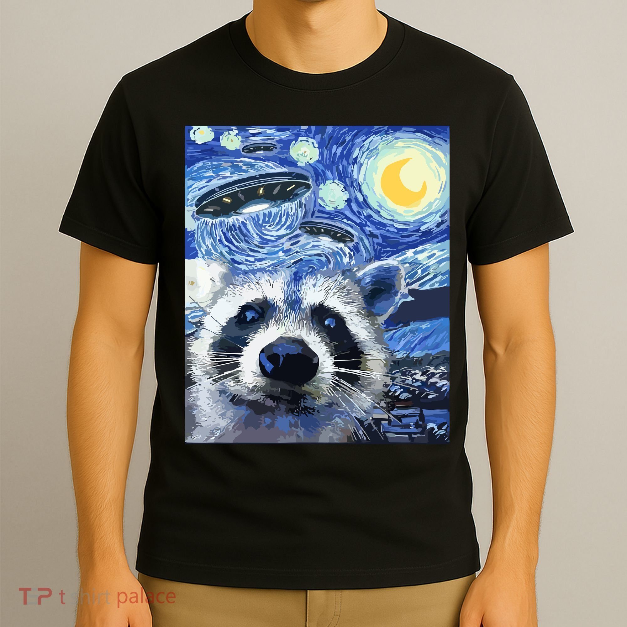 Alien Ufo Starry Night Racoon T-Shirt