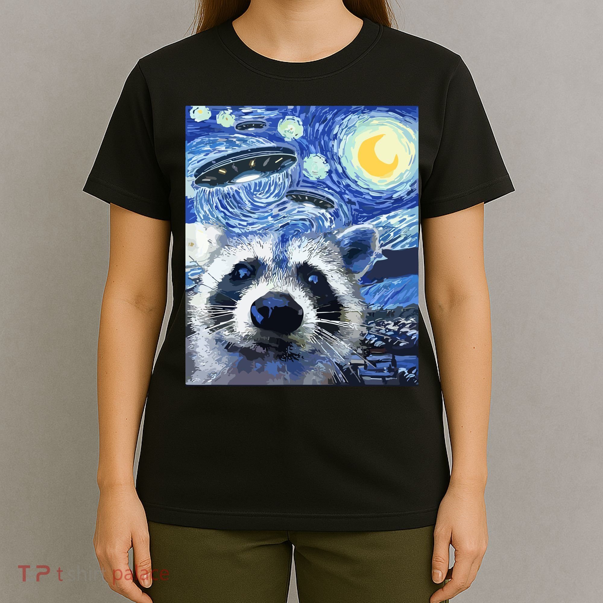 Alien Ufo Starry Night Racoon T-Shirt