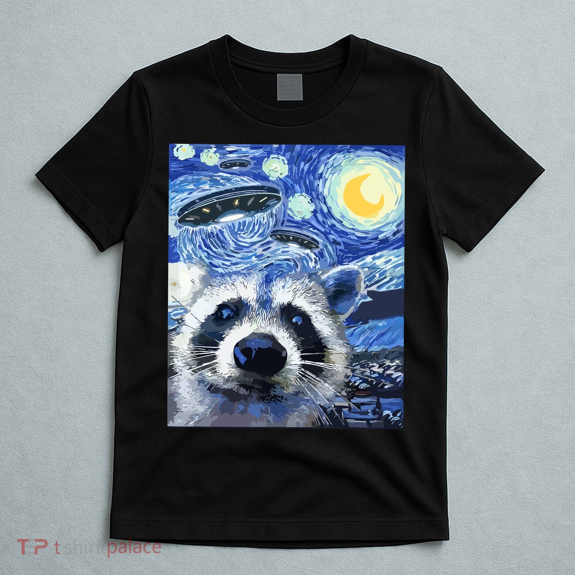Alien Ufo Starry Night Racoon T-Shirt