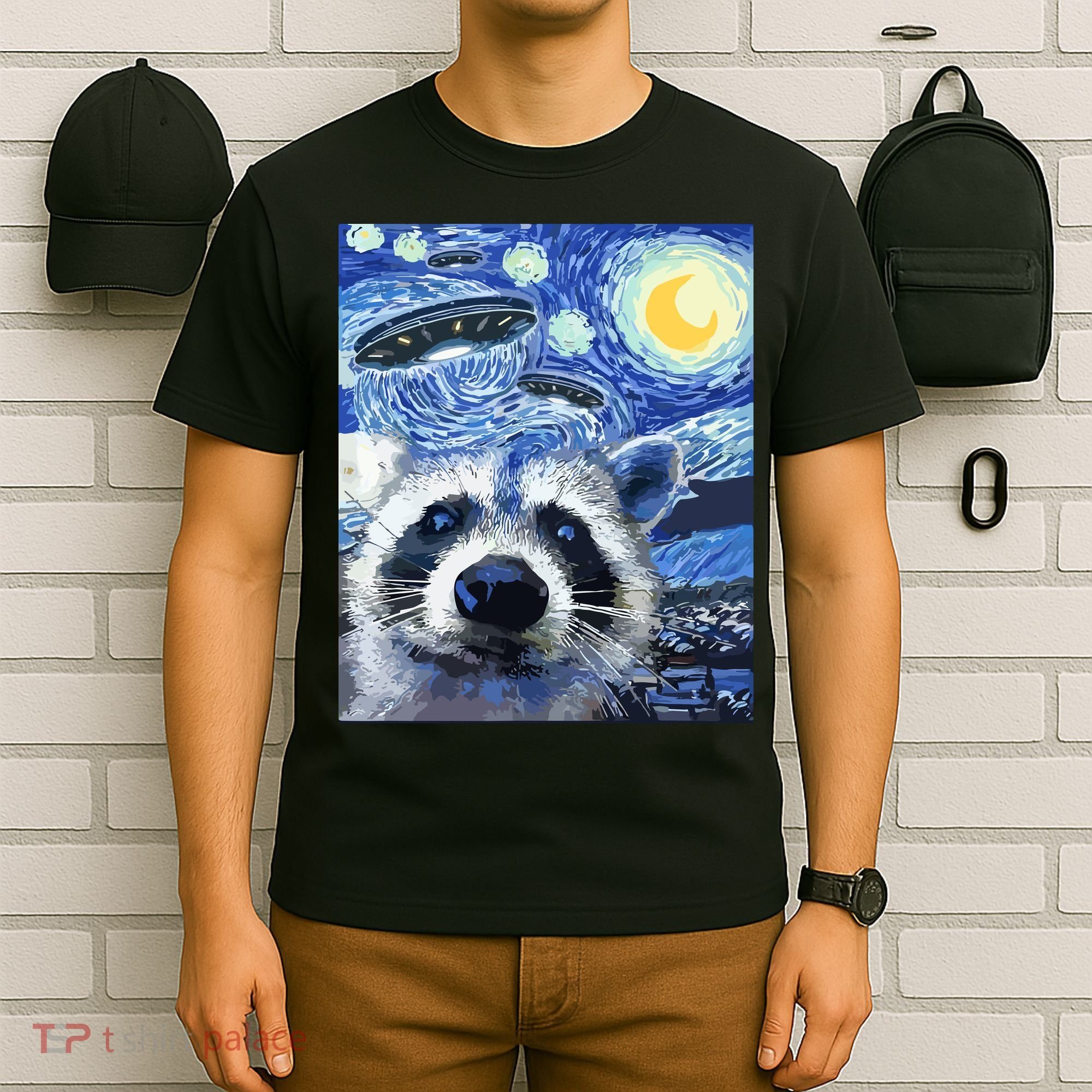 Alien Ufo Starry Night Racoon T-Shirt