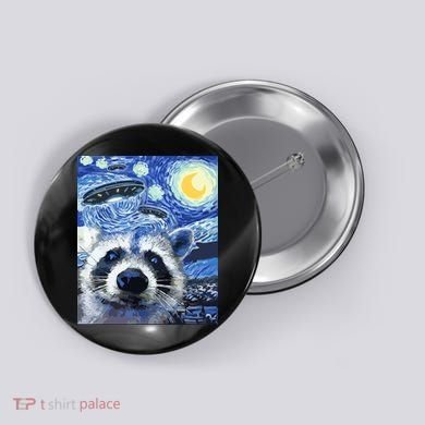 Alien Ufo Starry Night Racoon Button