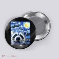 Alien Ufo Starry Night Racoon Button thumb 0