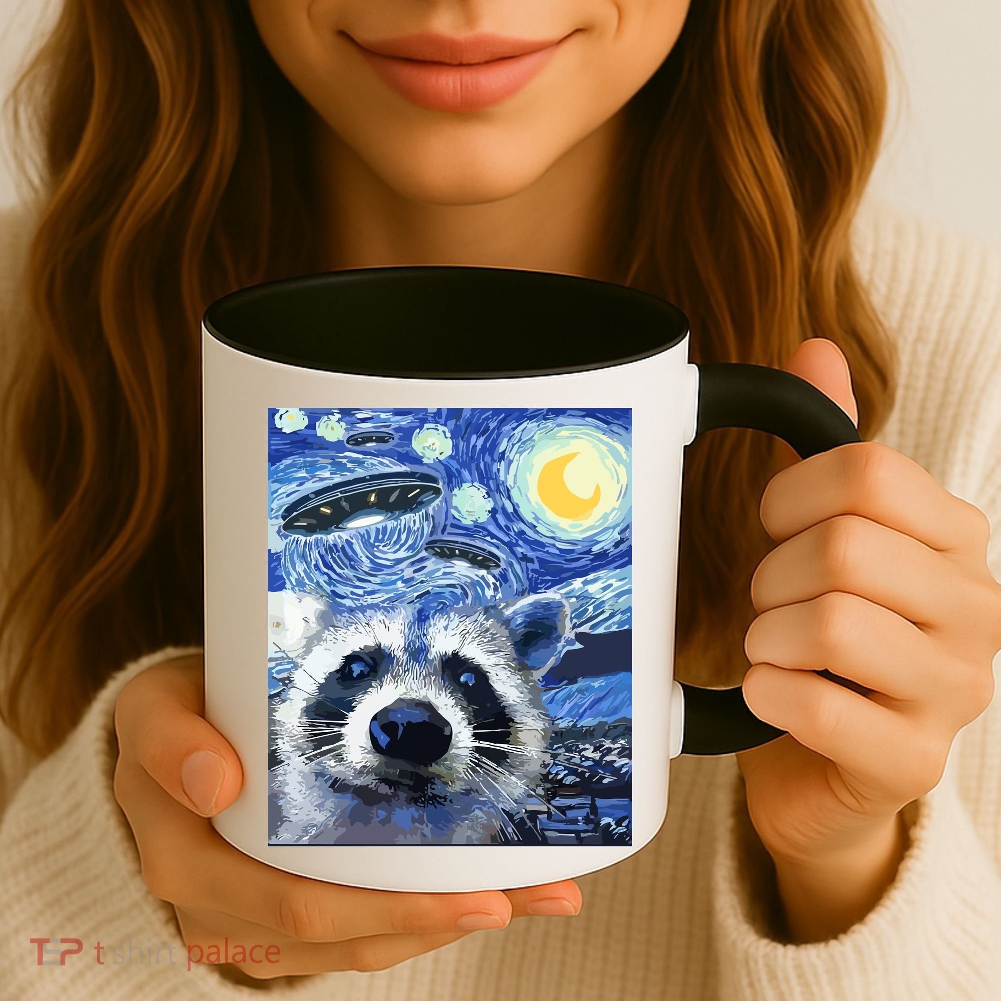 Alien Ufo Starry Night Racoon Coffee Mug