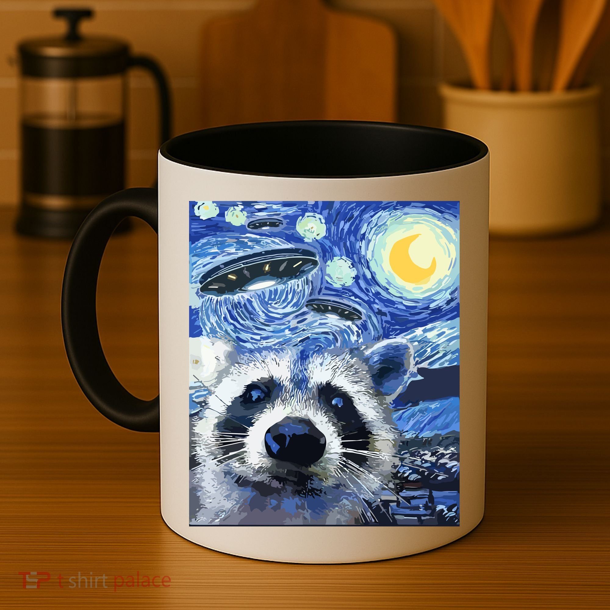 Alien Ufo Starry Night Racoon Coffee Mug