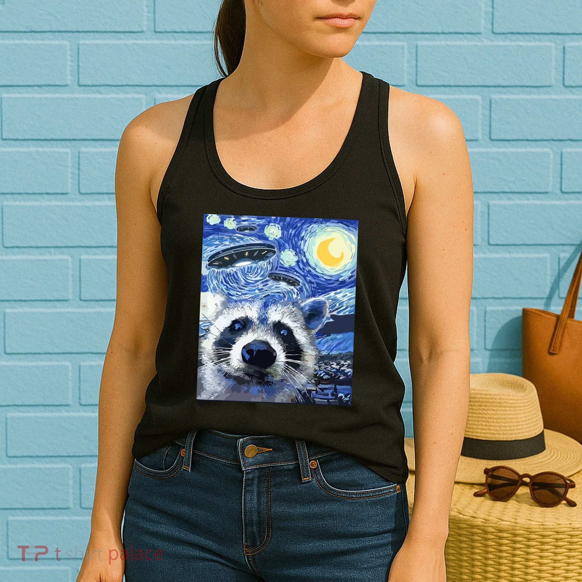 Alien Ufo Starry Night Racoon Women's Tank Top