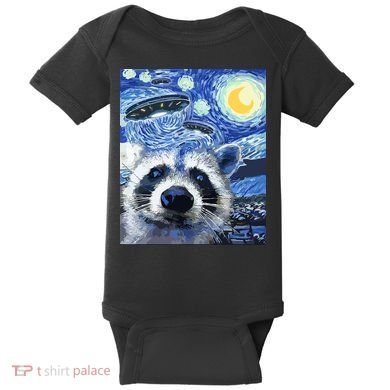 Alien Ufo Starry Night Racoon Baby Bodysuit
