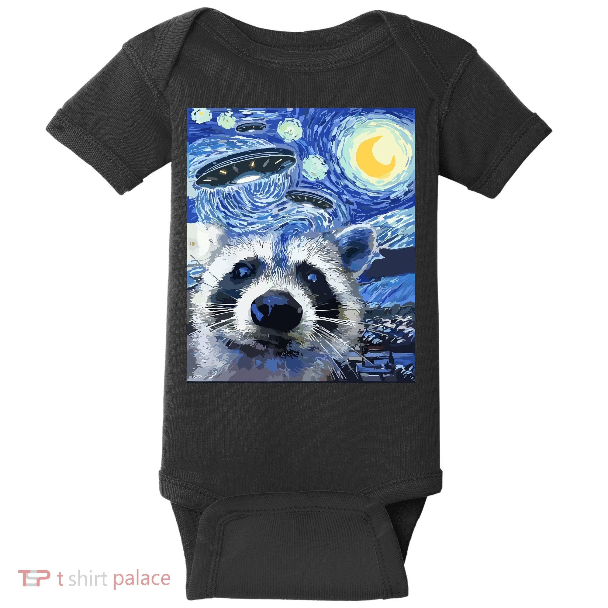 Alien Ufo Starry Night Racoon Baby Bodysuit