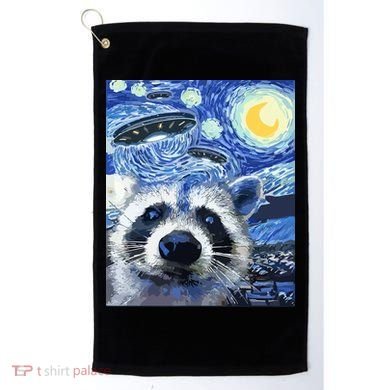 Alien Ufo Starry Night Racoon Golf Towel
