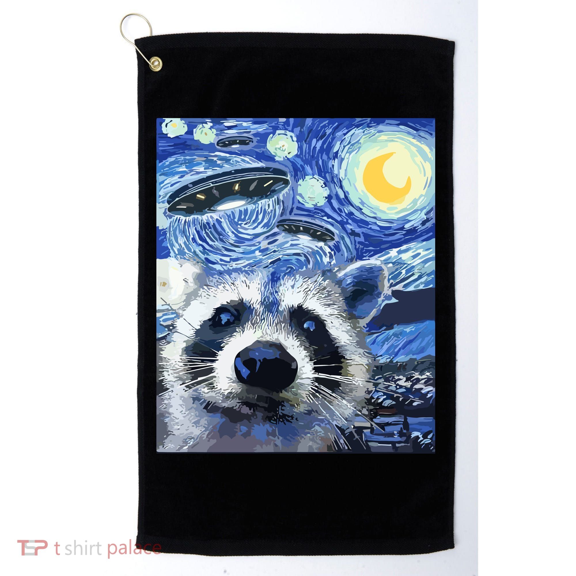 Alien Ufo Starry Night Racoon Golf Towel