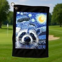 Alien Ufo Starry Night Racoon Golf Towel thumb 1