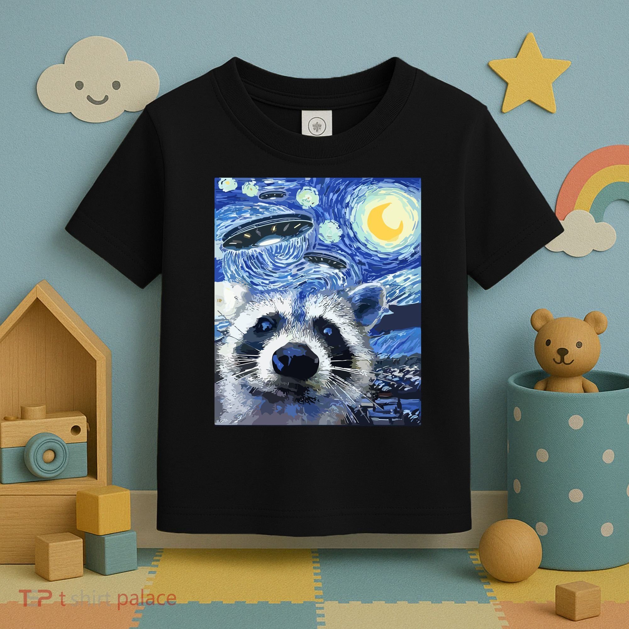 Alien Ufo Starry Night Racoon Toddler T-Shirt