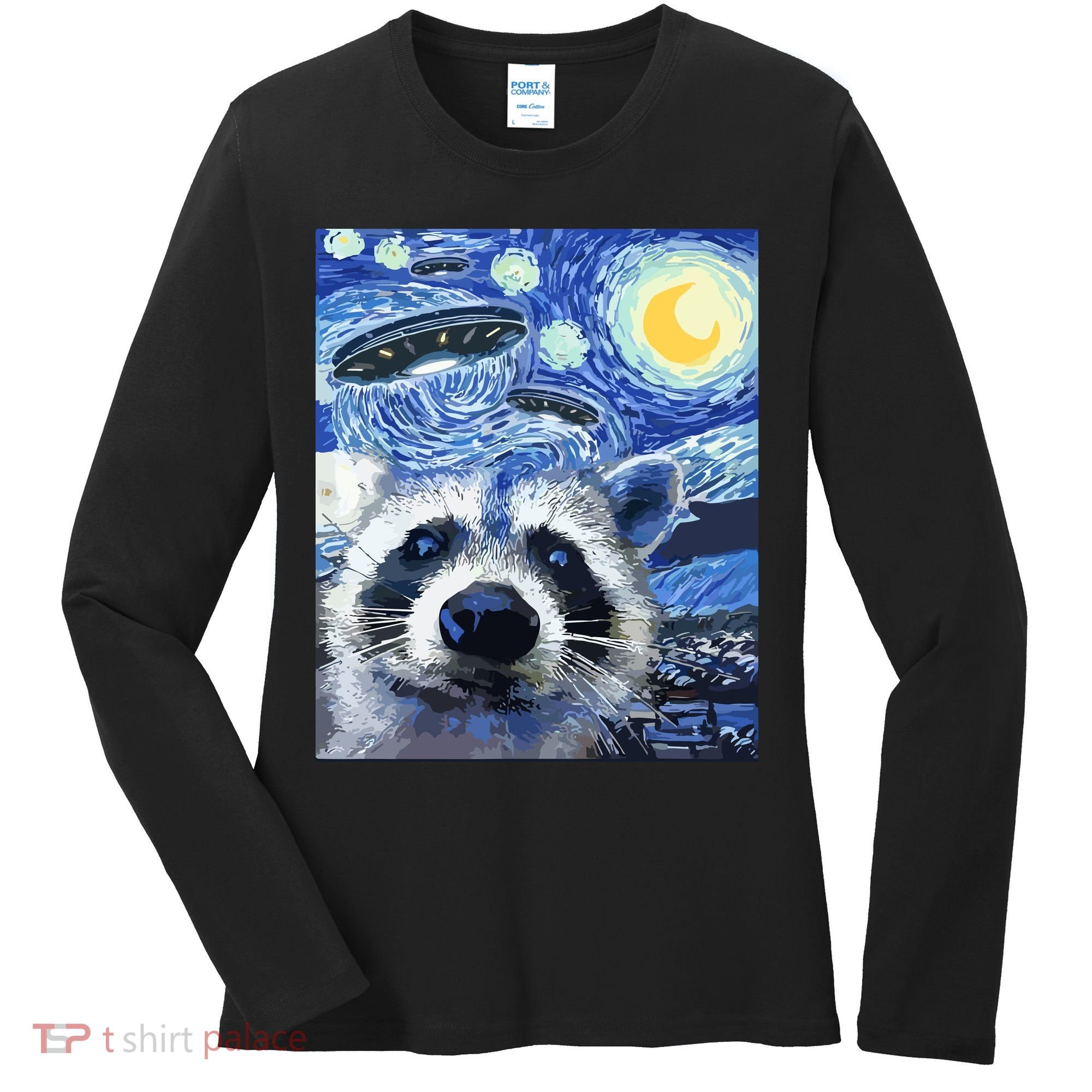 Alien Ufo Starry Night Racoon Women's Long Sleeve Shirt