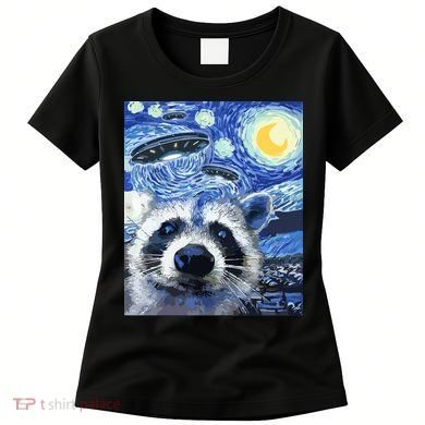 Alien Ufo Starry Night Racoon Women's T-Shirt