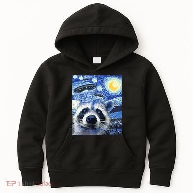 Alien Ufo Starry Night Racoon Kids Hoodie