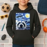 Alien Ufo Starry Night Racoon Kids Hoodie thumb 2