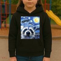 Alien Ufo Starry Night Racoon Kids Hoodie thumb 3