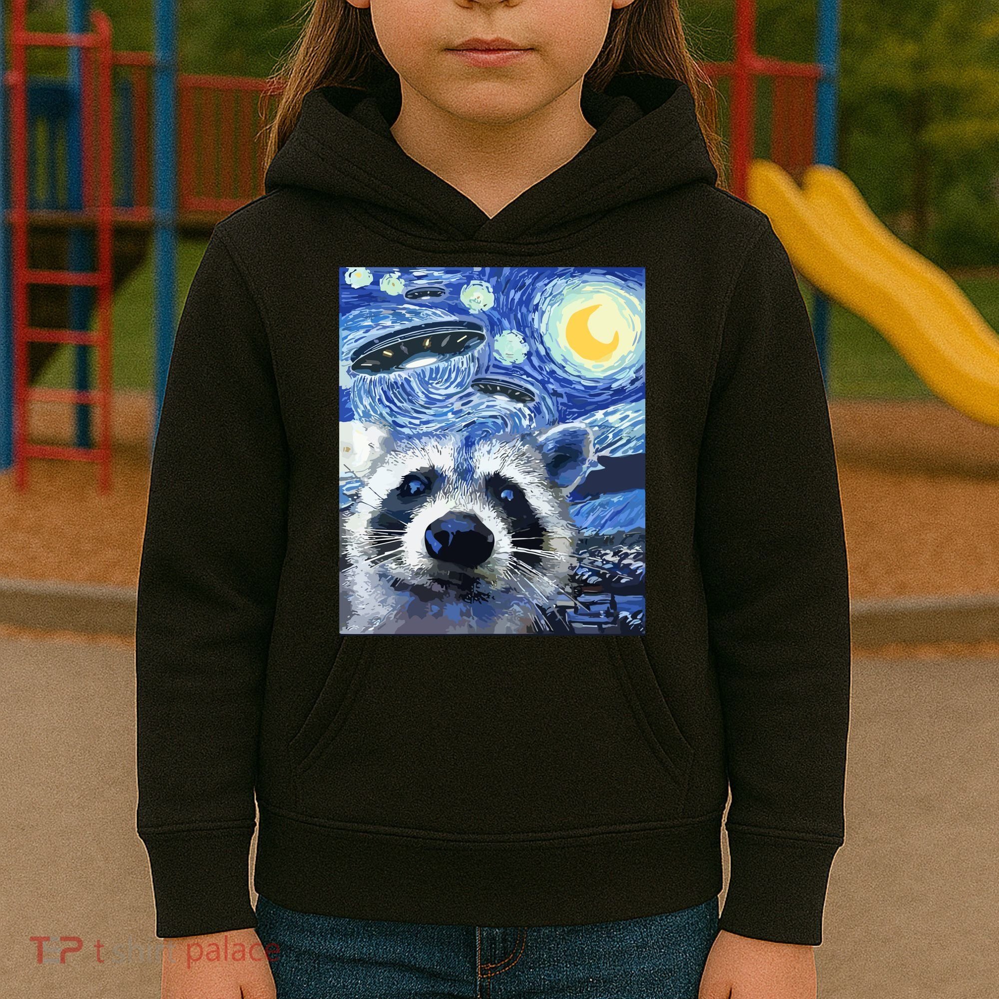 Alien Ufo Starry Night Racoon Kids Hoodie
