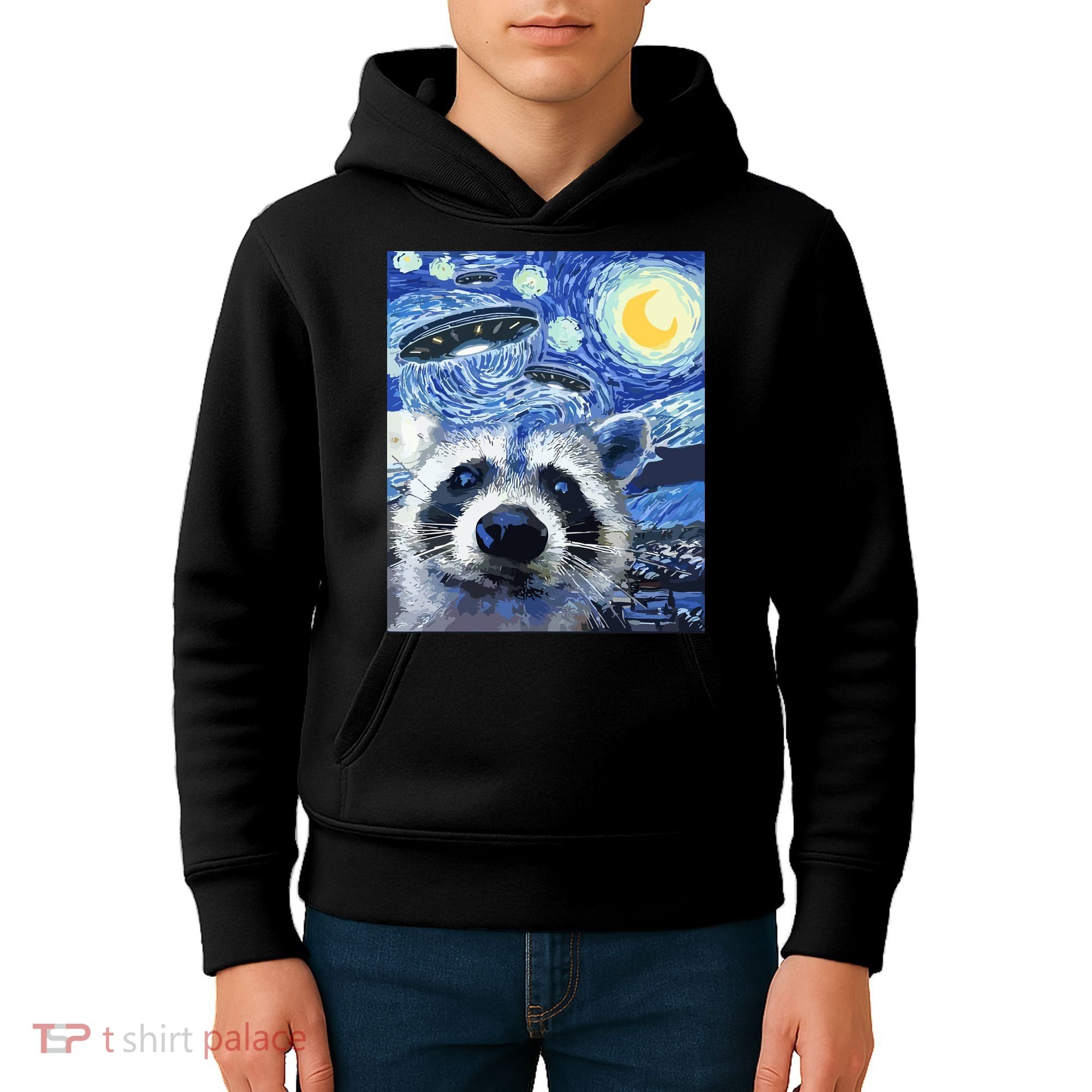 Alien Ufo Starry Night Racoon Kids Hoodie