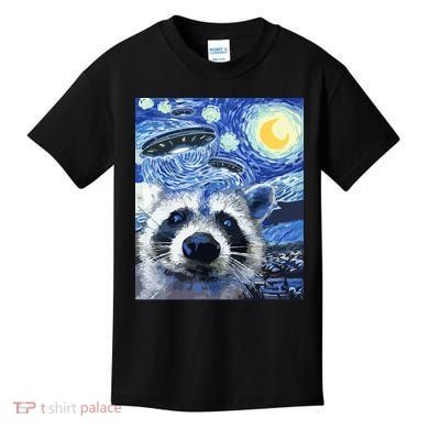 Alien Ufo Starry Night Racoon Kids T-Shirt