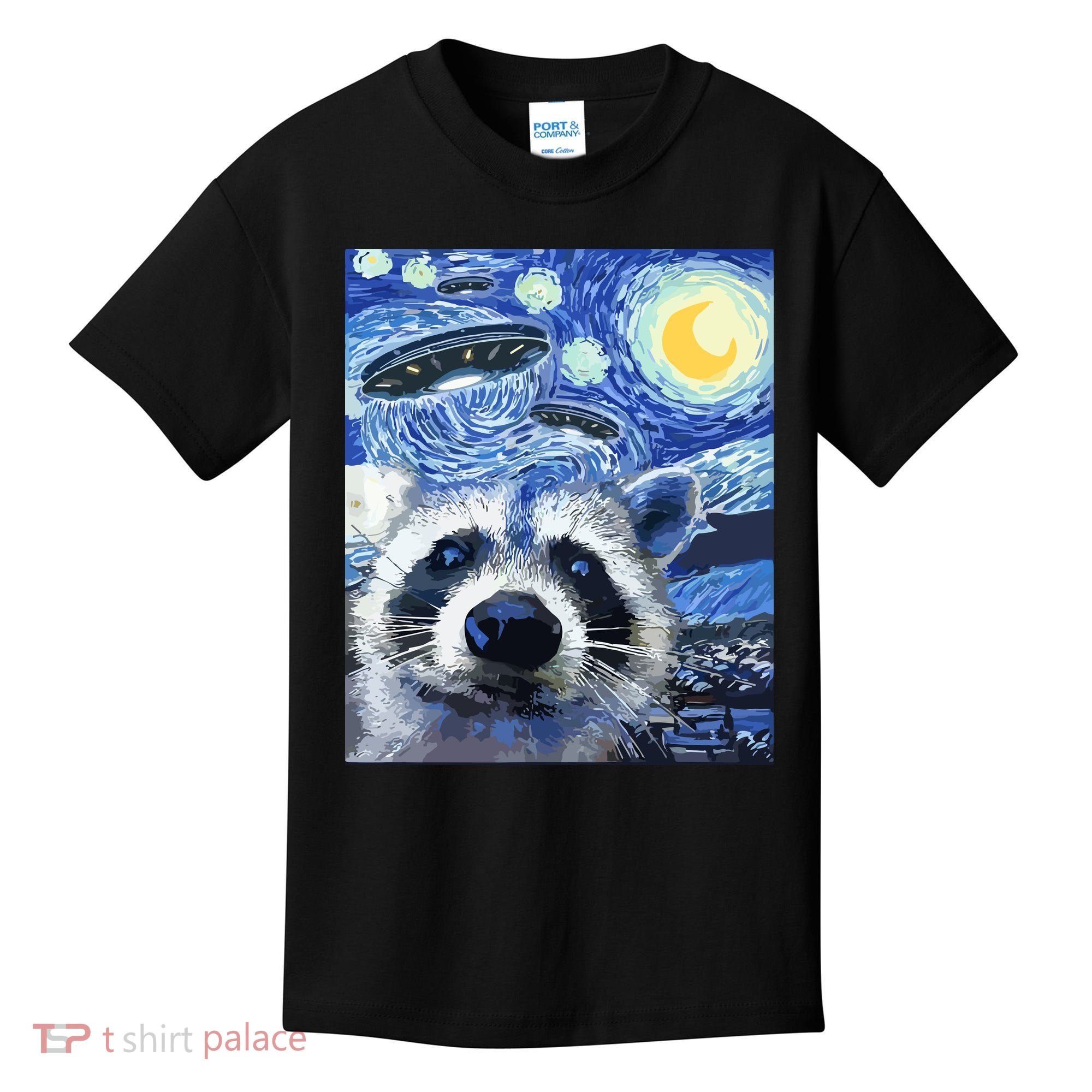 Alien Ufo Starry Night Racoon Kids T-Shirt