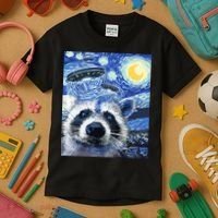 Alien Ufo Starry Night Racoon Kids T-Shirt thumb 3