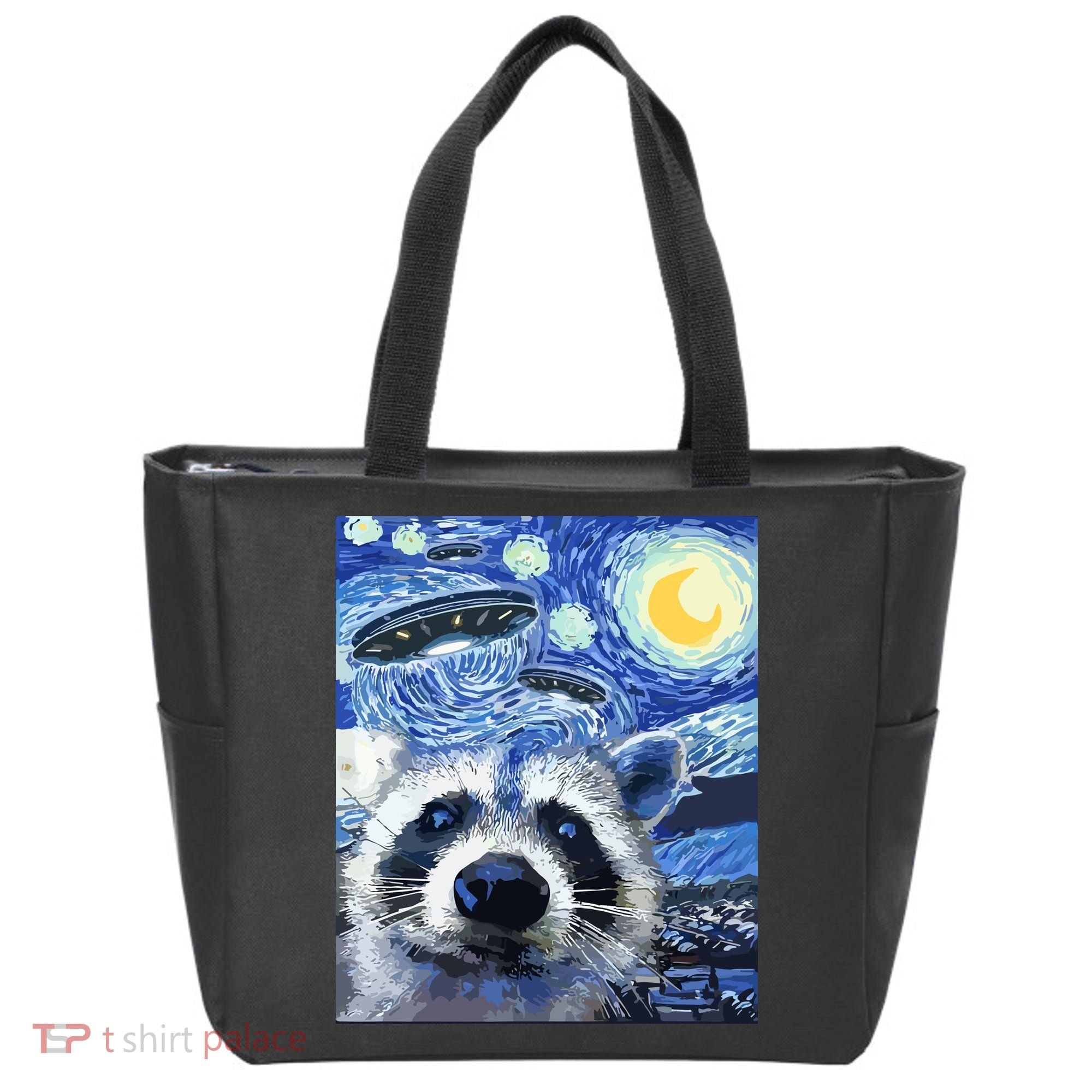 Alien Ufo Starry Night Racoon Tote Bag