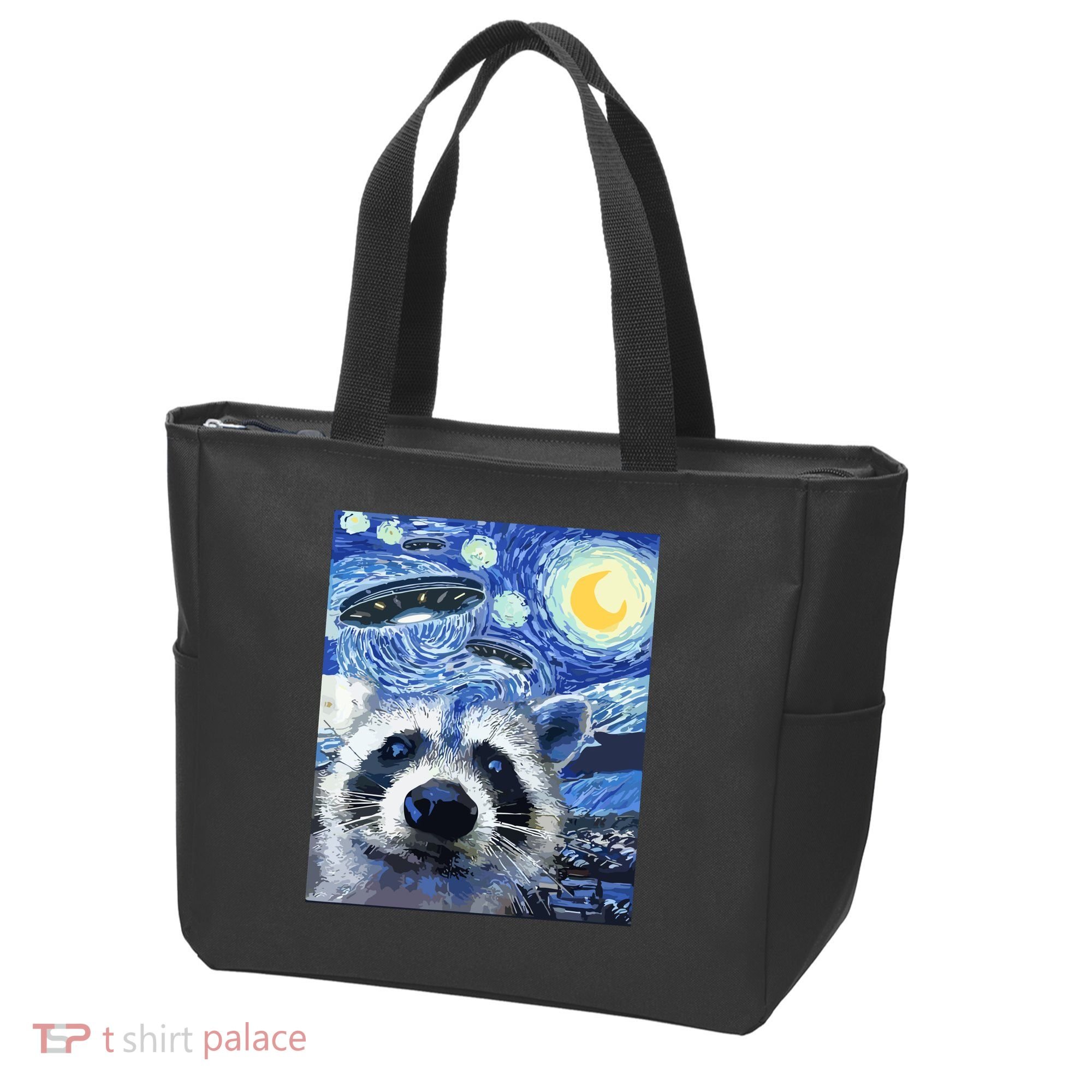 Alien Ufo Starry Night Racoon Tote Bag