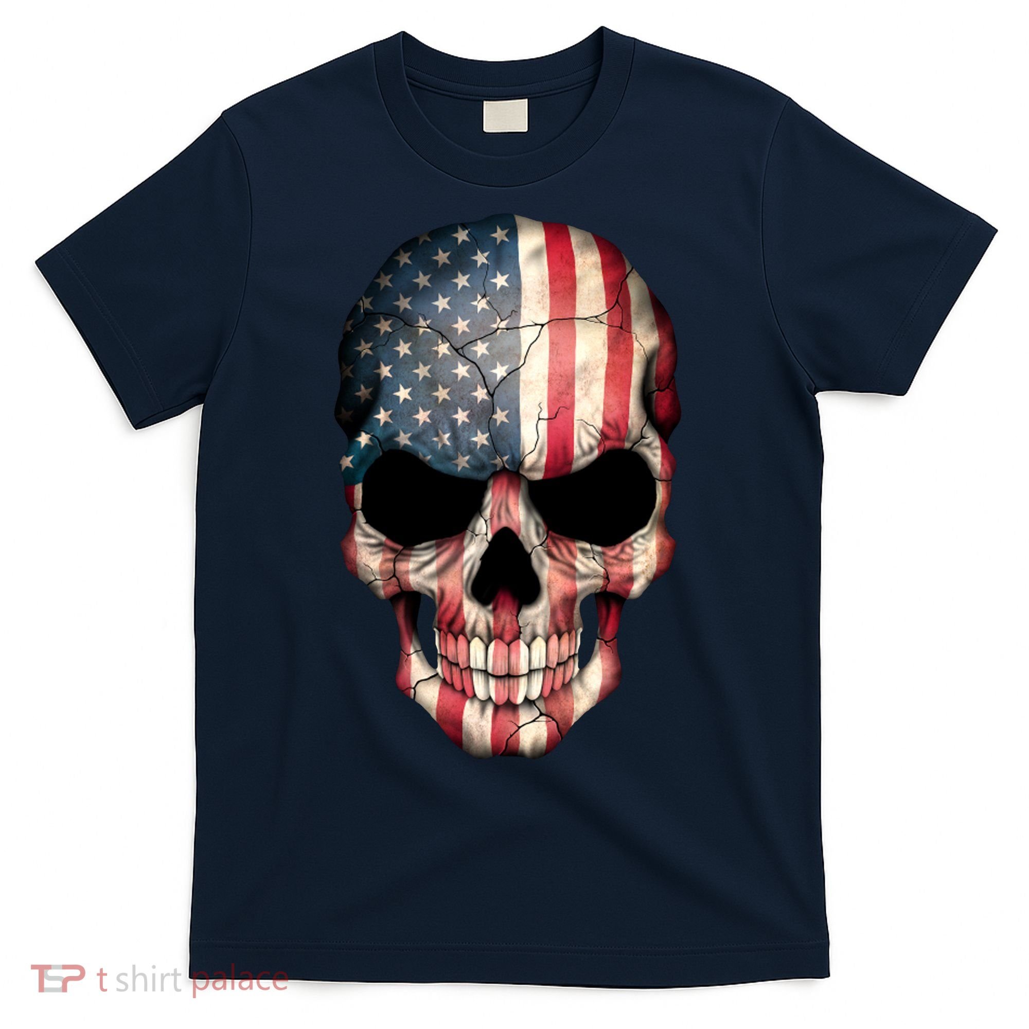 American USA Skull Grunge American Flag T-Shirt