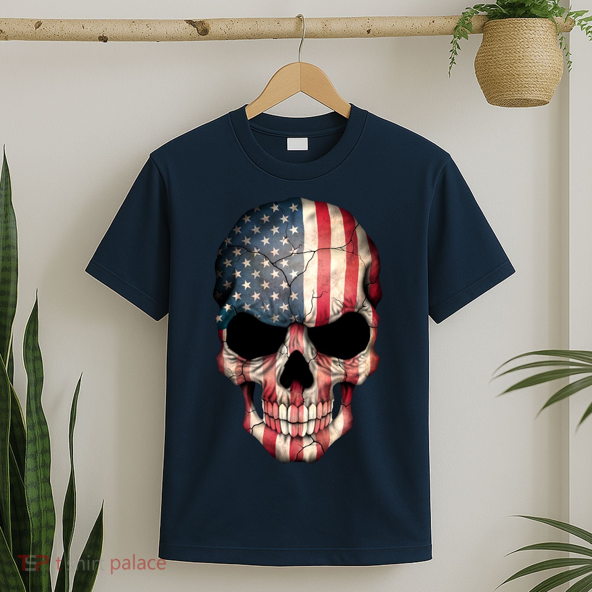 American USA Skull Grunge American Flag T-Shirt