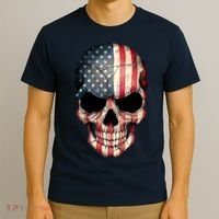 American USA Skull Grunge American Flag T-Shirt thumb 3
