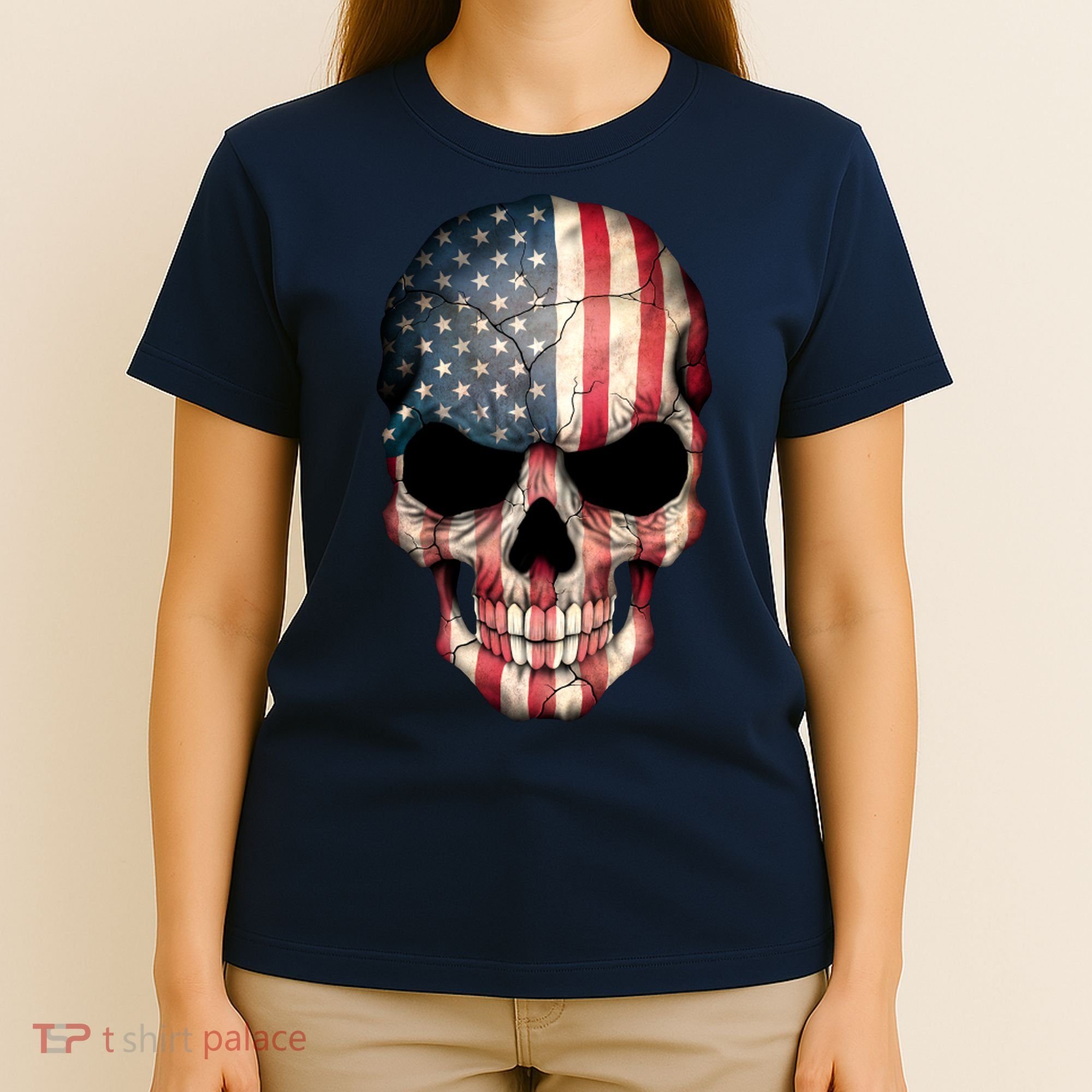 American USA Skull Grunge American Flag T-Shirt