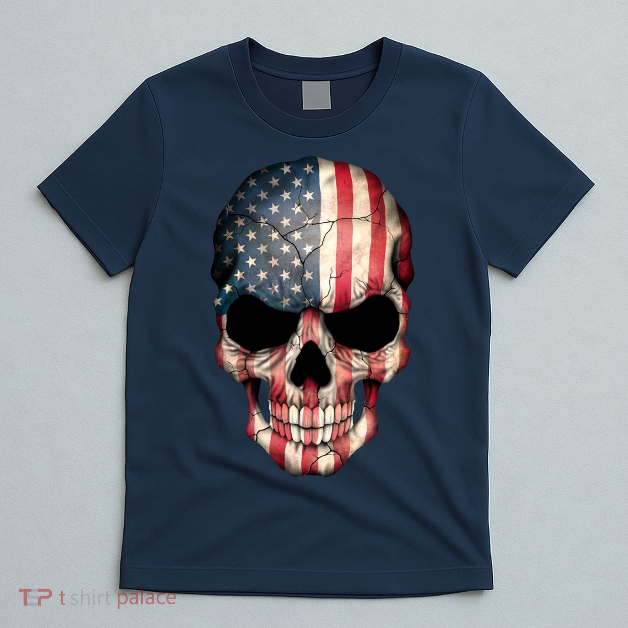 American USA Skull Grunge American Flag T-Shirt