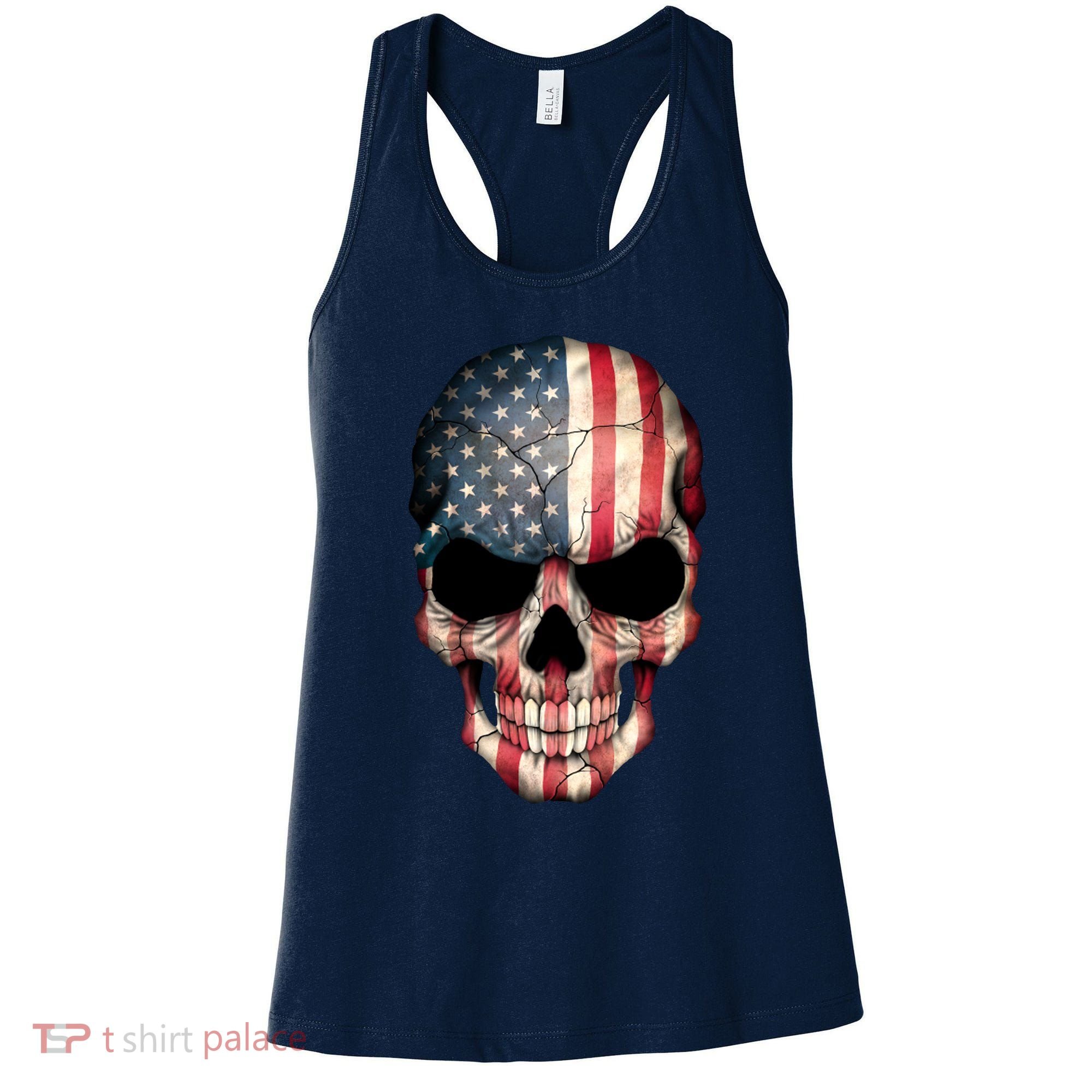American USA Skull Grunge American Flag Women's Tank Top