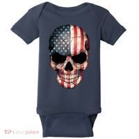 American USA Skull Grunge American Flag Baby Bodysuit thumb 0