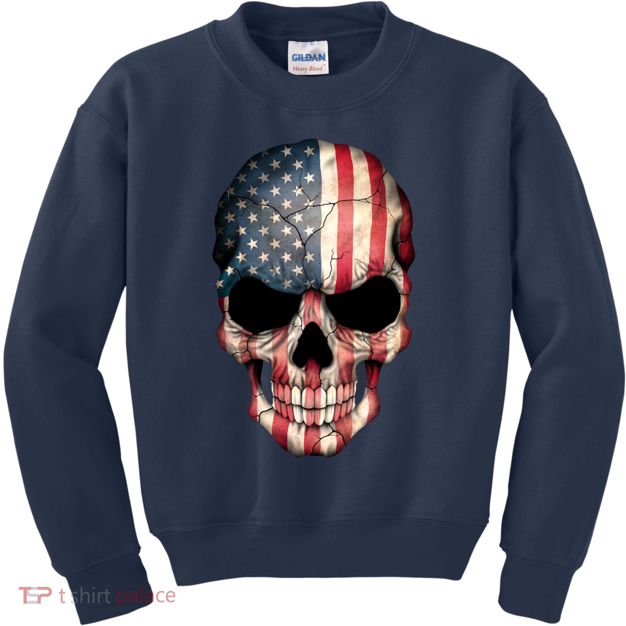 American USA Skull Grunge American Flag Kids Sweatshirt