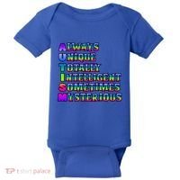Always Unique Totally Intelligent Sometimes Mysterious Autism Awareness Baby Bodysuit thumb 0