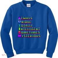 Always Unique Totally Intelligent Sometimes Mysterious Autism Awareness Kids Sweatshirt thumb 0