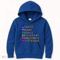 Always Unique Totally Intelligent Sometimes Mysterious Autism Awareness Kids Hoodie thumb 0