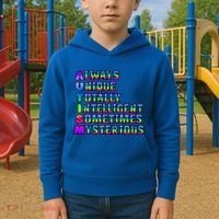 Always Unique Totally Intelligent Sometimes Mysterious Autism Awareness Kids Hoodie thumb 2