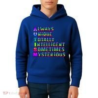 Always Unique Totally Intelligent Sometimes Mysterious Autism Awareness Kids Hoodie thumb 4