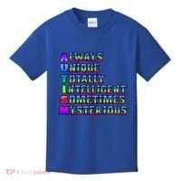 Always Unique Totally Intelligent Sometimes Mysterious Autism Awareness Kids T-Shirt thumb 0