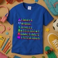 Always Unique Totally Intelligent Sometimes Mysterious Autism Awareness Kids T-Shirt thumb 3
