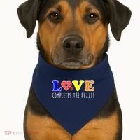 Autism - Love Completes The Puzzle USA-Made Doggie Bandana thumb 1