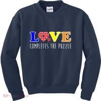 Autism - Love Completes The Puzzle Kids Sweatshirt thumb 0