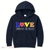 Autism - Love Completes The Puzzle Kids Hoodie thumb 0