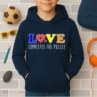 Autism - Love Completes The Puzzle Kids Hoodie thumb 2