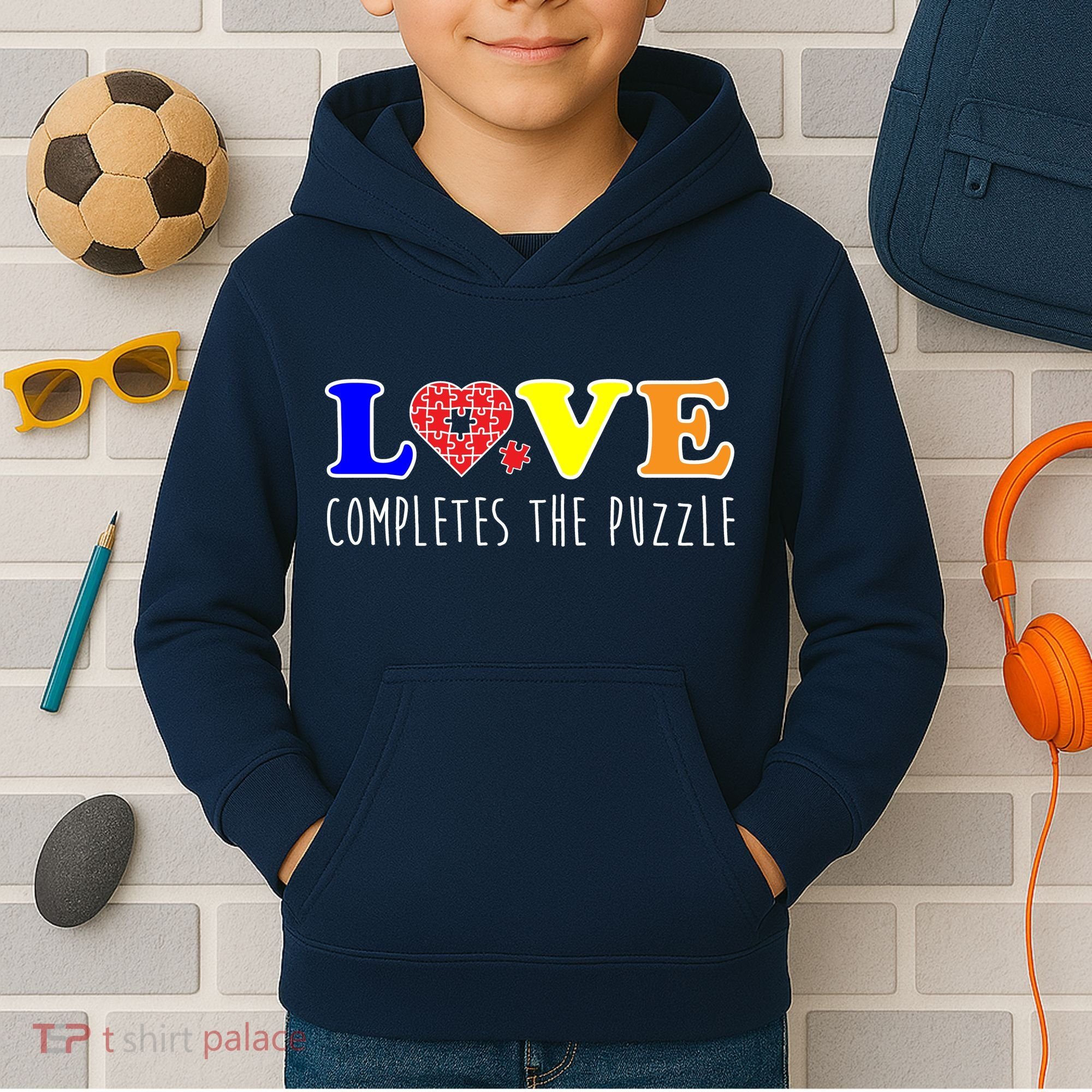Autism - Love Completes The Puzzle Kids Hoodie