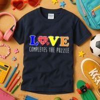 Autism - Love Completes The Puzzle Kids T-Shirt thumb 3